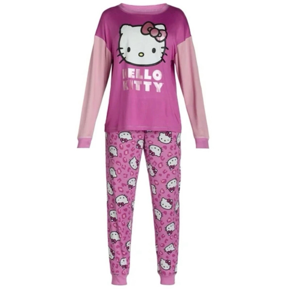 Hello Kitty Sanrio Women's Plus 18/20 Pajama Set Long Sleeve Top Pants PINK